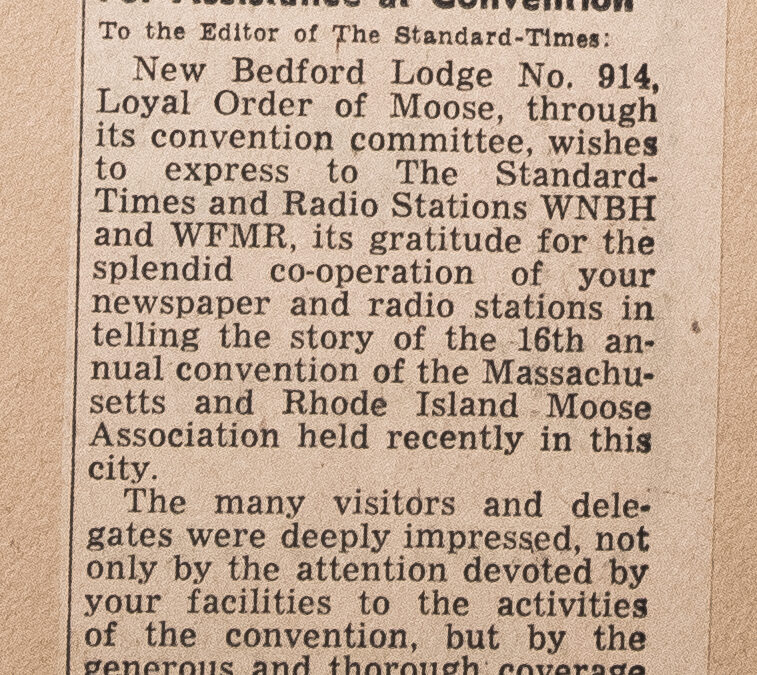 NEW BEDFORD MOOSE GRATEFUL FOR ASSISTANCE AT CONVENTION
